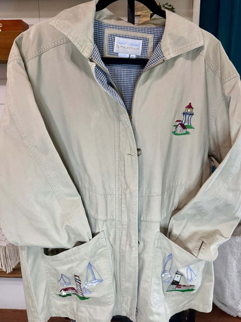 Casey Coleman Vintage Embroidered Lighthouse & Sailboat Cotton Full Zip